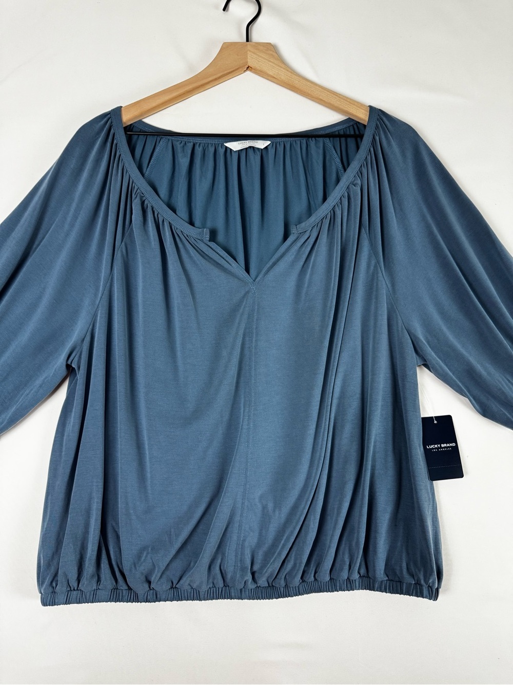 Lucky Brand NWT Blue Peasant Blouse Balloon Sleeve Modal Top Size L - Picture 2 of 7